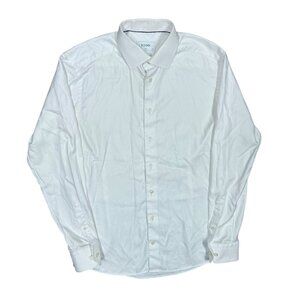 Eton Slim Dress Shirt Textured Twill White Long Sleeve Cotton 41 16 Large